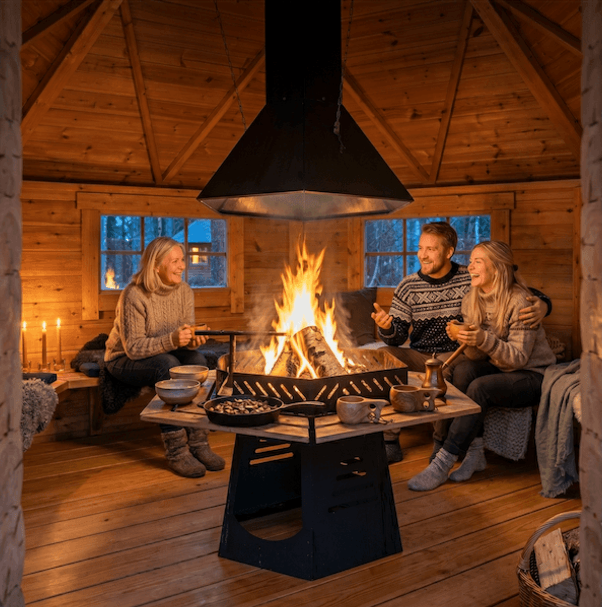 Gapahuk 10 m2 Royal med grill og benker - Rett vegg