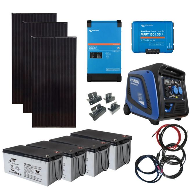 Hovedbilde Solcelle Hytte 230V 1230W 3000VA med batteri og aggregat